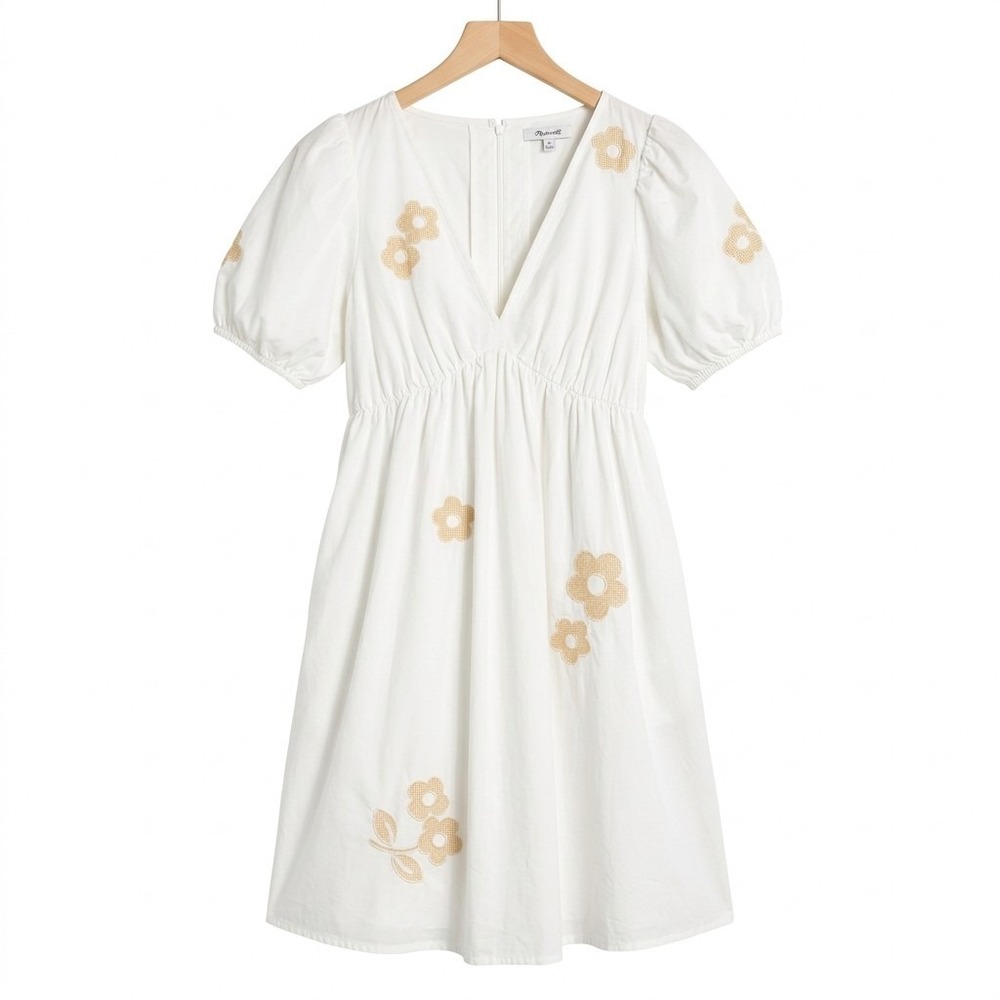 Madewell Annamarie White Puff Slee Mini Dress 100% Cotton Floral Women's Size 10
